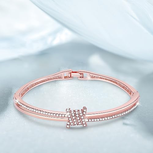 Princess Bangle Bracelets For Women 18K Gold Plating Adjustable Bracelets With White Crystal Idea Gift For Women - color: Rose Gold