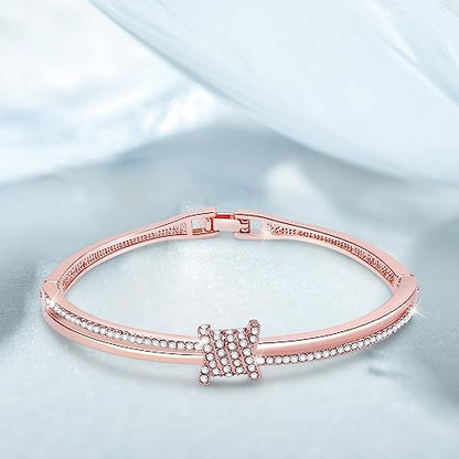 Princess Bangle Bracelets For Women 18K Gold Plating Adjustable Bracelets With White Crystal Idea Gift For Women - color: Rose Gold