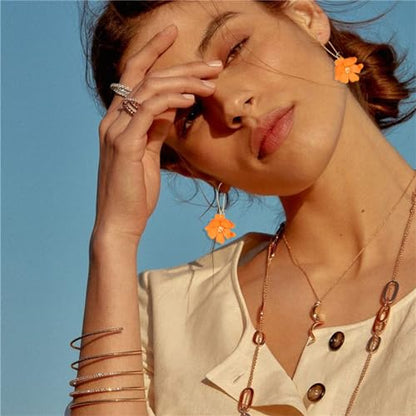 WCRAZYE Bohemian Daisy Flower Earrings Necklace Sets for Women Unique Trendy Boho Matte 3D Gold Flower Floral Petal Statement Earring Wedding Jewelry - color: Orange