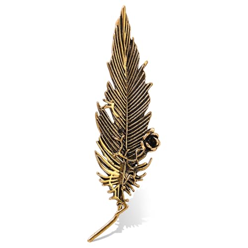 Plated Classic Rose Flower Feather Brooches and Pins for Women Men Fashion Jewelry Delicate Leaf Lapel Dress Accessories Boutonniere Corsage Hat Bag Suit Tie Wedding small，simple - color: VintageGold