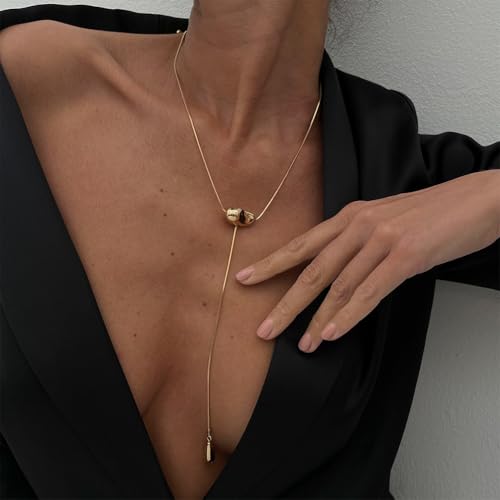 Trendy Long Gold or Silver Teardrop Tassel Y Necklace, Delicate Hollow Irregular Geometric Necklaces for Women Punk Party Charm Statement Jewelry Gift - color: Gold