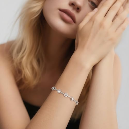 Tennis Bracelet for Women 14K Gold Plated Cubic Zirconia Bracelet,Classic Crystal Tennis Bracelet, Rhinestone Delicate Bracelet Gift for Her - style: Heart Cut-White