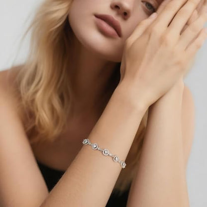 Tennis Bracelet for Women 14K Gold Plated Cubic Zirconia Bracelet,Classic Crystal Tennis Bracelet, Rhinestone Delicate Bracelet Gift for Her - style: Heart Cut-White