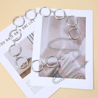 Chain Belt, Metal Belt Chains for Women, Circle Waist Chain Gold Silver Adjustable Jewelry Belts for Dresses Jeans - color: Silver