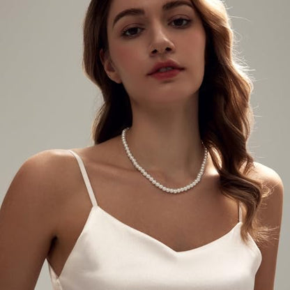 Zeffy Pearl Necklace 4MM/6MM/8MM Dainty Round Imitation Pearl Choker Necklace Wedding Pearl Necklace Delicate Jewelry for Women Simple Bridesmaid Jewelry Gifts - style: 6mm Silver Pearl Necklace(16"+2")