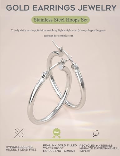 ORAZIO Stainless Steel Hoop Earrings Set Huggie Earrings for Women | Hypoallergenic Thin Small Non Tarnish Lightweight Dainty Trendy 10-20MM Women Stacks Multiple Piercing Jewelry Gift - style: E: Silver-tone,4 pairs,Gold-tone,4 pairs