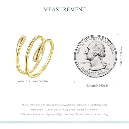 MUNDELL 925 Sterling Silver Simple Multi-layer Leaf Adjustable Ring Green Lucky Leaves Statement Ring for Women Promise Ring Fine Jewelry - color: 14K Gold