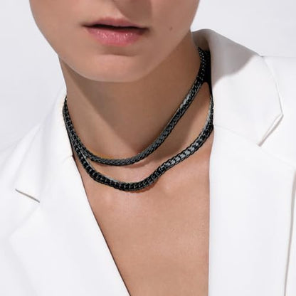 Snake Chain for Women Stainless Steel Dainty Choker Necklace Thin Layered Men Chain 8mm Width Gold/Black/Silver Plated Trendy Jewelry 18/20/22/24/26/28/30 Inch - color: 8MM-Black Snake Chain, size: Length 20 Inches (women's average length)