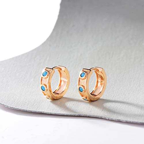 Cubic Zirconia Huggie Earrings 14k Gold Plated Tiny Earrings Small Huggie Hoop Earrings Simple Lightweight Hoops Gift for Women - color: Turquoise hoop