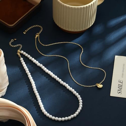 Dainty Pearl Pendant Necklaces for Women 14K Gold Plated Handmade Layered Pearl Chain Necklace Delicate Layered Pearl Necklace Everyday Jewelry Gift - color: pearl choker