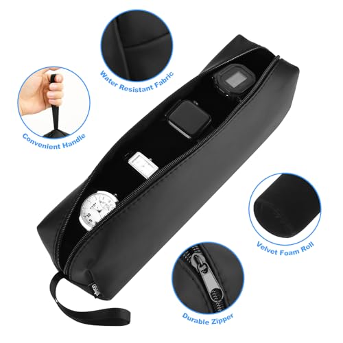 Cosmos Water Resistant Watch Travel Storage Case - Watch Roll Bag Carry Case With Removable Roll Insert and Velvet Holder, Black - color: Roll Bag-Water Resistant