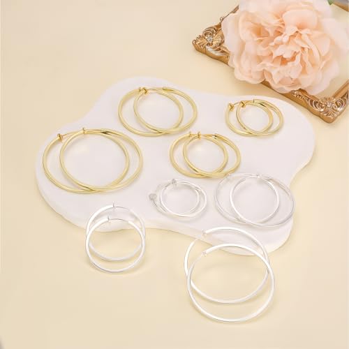 Clip On Hoop Earrings For Women No Piercing Earrrings Spring Hoops for Non-Pierced Ears - color: 5cm/1.97"-gold