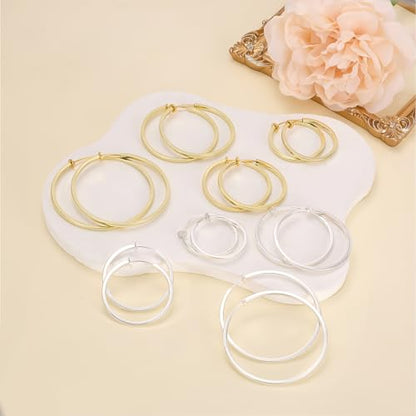 Clip On Hoop Earrings For Women No Piercing Earrrings Spring Hoops for Non-Pierced Ears - color: 4cm/1.57"-gold