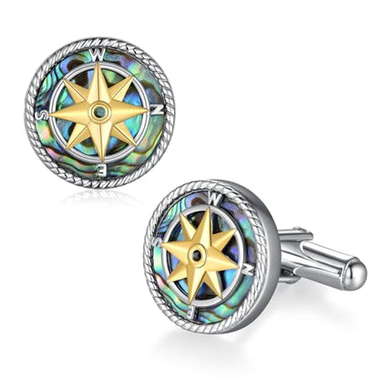 Cuff Links Mens 925 Sterling Silver Compass Cufflinks for Men Tuxedo Cuff Links Business Wedding Father's Day Jewelry Gifts for Men Father Husband