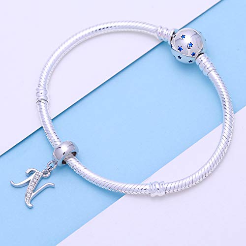 925 Sterling Silver Letter Charms Fits Pandora Bracelets, Gift for Women | A-Z Alphabet Initial Charm with CZ,Great gift for Christmas, Valentine's Day, Mother's Day. - color: N