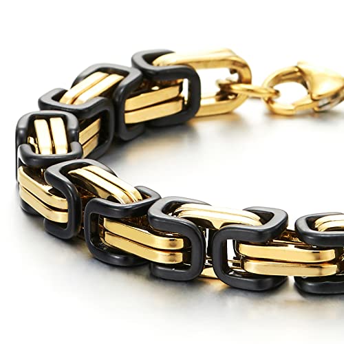 COOLSTEELANDBEYOND Mens Women New Stainless Steel Braided Link Bracelet Polished - color: E-Metal Color: Gold & Black