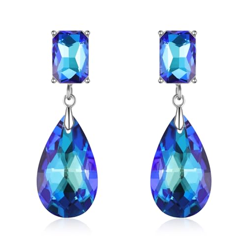 Crystal Heart Teardrop Dangle Earrings for Women Hypoallergenic Multicolor Cubic Zirconia Drop Earrings for Wedding Prom Party Daily Wear - color: Teardropblue