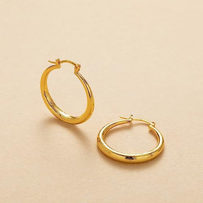 OOOPEL 925 Sterling Silver Hoop for Women Gold Hoop Earrings Hypoallergenic Diamond-Cut Ripples Designed - Non Tarnish Large Hoop Earrings(30/40/50/60/70mm) - color: Gold-30mm