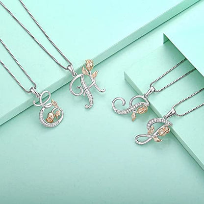 STARCHENIE Initial Necklace for Women Sterling Silver Letters 26 Alphabet Pendant Rose Flower Jewelry Gifts for Family Sisters Friend - color: J
