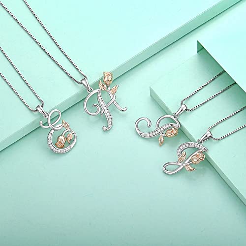 STARCHENIE Initial Necklace for Women Sterling Silver Letters 26 Alphabet Pendant Rose Flower Jewelry Gifts for Family Sisters Friend - color: I