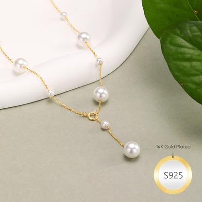 Pearl Necklace for Women 925 Sterling Silver Single Pearl Jewelry with Shell Pearl Pendant - Dainty Choker Necklace Suitable for Anniversary, Wedding, Birthday Gifts - color: Gold