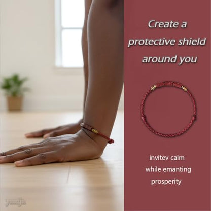 Yautja Tibetan Buddhist Red Buddha Spiritual Protection Red String Bracelet | Meditation Prayer Jewelry for Good Luck Health Wealth, Cinnabar Beads Exorcism Bracelet with Amulet Card, Handmade Adjustable - color: winered with talisman