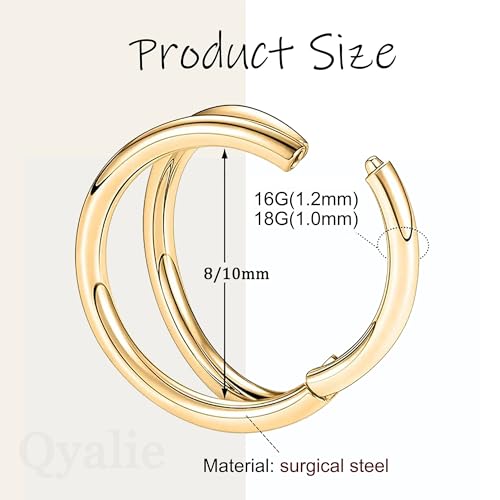 Cartilage Helix Conch Piercing Jewelry Gold Hoop Women Earrings | 2pcs, Huggie, Made of Stainless Steel, 14k Gold Plated, Hypoallergenic, Sparkly Cubic Zircon, Double Hoop design - color: Conch Gold, size: 18g-8mm