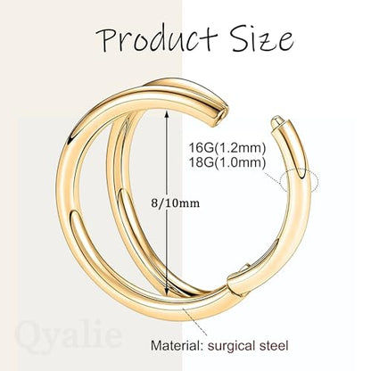 Cartilage Helix Conch Piercing Jewelry Gold Hoop Women Earrings | 2pcs, Huggie, Made of Stainless Steel, 14k Gold Plated, Hypoallergenic, Sparkly Cubic Zircon, Double Hoop design - color: Conch Gold, size: 18g-8mm