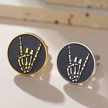 Dreamtimes Rock Skull Hand Cufflinks Halloween Shirt Cufflinks Figurine Sign Language Cuff Links Rock On Hand Gesture Stainless Steel Novelty Cuff Links for Men - style: Style 2-S
