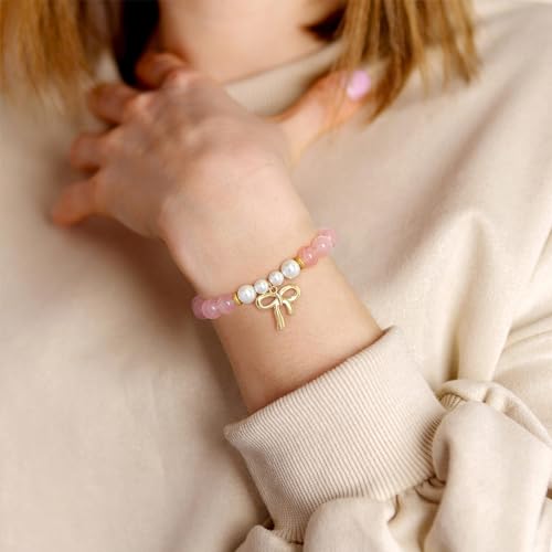Healing Bracelet For Women Anxiety Beaded Bracelets Jewelry Healing Stone Crystal Bracelet Stress Relief Yoga Beads Chakra Bracelets Gifts For Women pink - color: Rose Quartz-2