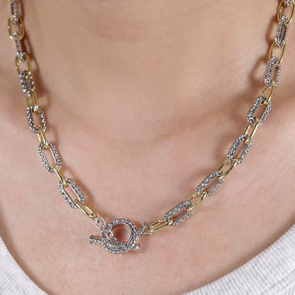 Two Tone Wire Necklace Gold and Silver Link Chain Adjustable 18K Gold Plated Twist Vintage Classic Jewelry - style: Rectangle - Two tone