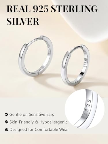 925 Sterling Silver Huggie Hoop Earrings, Small Silver Hoop Earrings for Women Hypoallergenic Huggie Lightweight Small Hoops Earring Cartilage Sleeper Earrings 6/8/10/12/14/16/18/20mm - color: Silver, size: 8MM