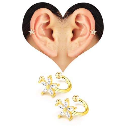 Ear Cuff Earrings with Fake Diamond for Women Non Piercing Fake Earring Cuff Clip On Earring Cuffs Non Pierced for Renaissance Costume,Rave Outfits,Birthday Dress,Women Gift - color: Gold