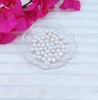 50 Pcs 8-9mm No-Holes Fresh Water Pearls Beads AAA for Jewelry Making Real Freshwater Cultured Pearls Oval Pearl Beads Jewelry Production, Handicraft Production, for Manza - color: White 8-9mm without holes.