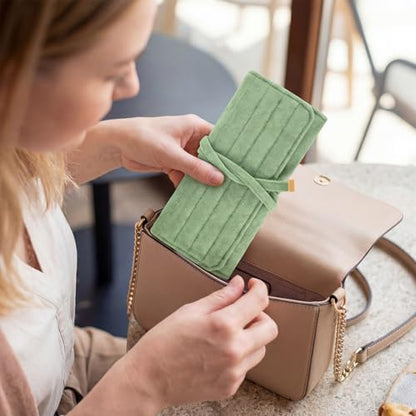 Tondiamo 1 Pcs Velvet Jewelry Roll Luxury Travel Jewelry Case for Ring Necklace Earring Bracelet Storage Bag Women Bridesmaid Gift (Sage Green) - color: Sage Green