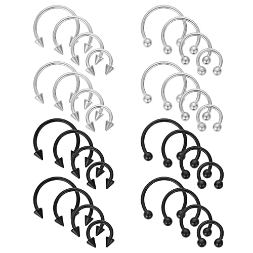 Yolev 32Pcs 16G Variety of Sizes Horseshoe Rings Surgical Steel Nose Septum Horseshoe Hoop Earring Eyebrow Earring Hoop Lip Horseshoe Piercing for Women Men - color: Black,Rainbow,Rose Gold