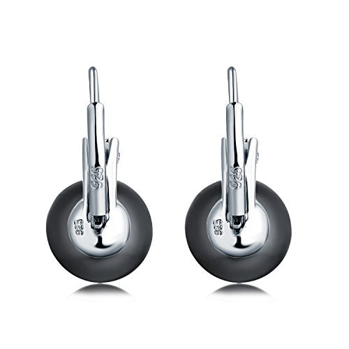 JO WISDOM 925 Sterling Silver Cubic Zirconia Freshwater Cultured Pearl Drop & Dangle Leverback Earrings - color: 10mm-black