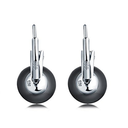JO WISDOM 925 Sterling Silver Cubic Zirconia Freshwater Cultured Pearl Drop & Dangle Leverback Earrings - color: 10mm-black