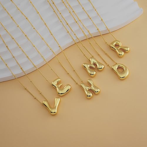 Bheop Initial Necklace for Women, Gold Silver A-Z Bubble Letter Necklace | Chunky Personalized Monogram Name Pendant, Cute Balloon Charm, Dainty Beaded Chain, Trendy Jewelry Gifts, Non Tarnish - color: Gold, style: D