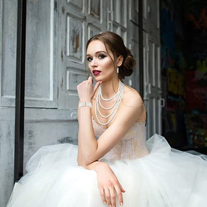 Bonuci 12 Pcs Women Pearl Jewelry Set Pearl Necklace Bracelet Earrings with Rhinestone for Wedding Birthday Bridal Tea Party - style: Stylish Style