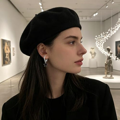 Y2K Black Star Dangle Hoop Earrings for Women Men | Silver Punk Ring Huggie, Edgy Gothic Star Charm, Streetwear Fashion