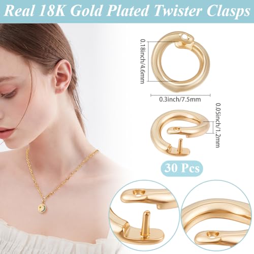 Beebeecraft 1 Box 30Pcs Locking Jump Rings 18K Gold Plated OD 7.5mm ID 5mm Split Round Open Jump Ring Connector Links for Jewelry Making DIY Crafts Necklace Bracelet Keychain - color: Gold