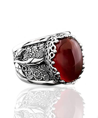 Filigranist 925 Sterling Silver Filigree Art Lace Embroidery Tulip Detailed Gemstone Women Cocktail Ring, Luxurious Gift Boxed - color: Carnelian