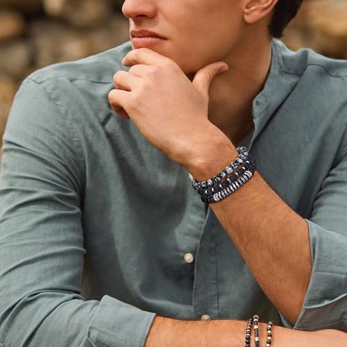 Mens Beaded Bracelets Set 8MM Tiger Eye Lava Stone Stretch Natural Stone Men's Bead Bracelet Mens Bracelet - color: 4,black,gray,white bracelet