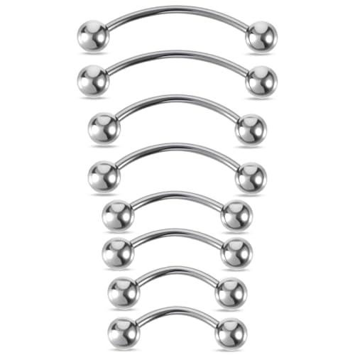 Yolev 8 Pcs 20G Curved Barbell Piercing Jewelry Stainless Steel Eyebrow Jewelry 4 Sizes Vertical Labret Lip Jewelry Eyebrow Piercing Belly Button Ring Eyebrow Ring For Women (6mm 8mm 10mm 12mm)