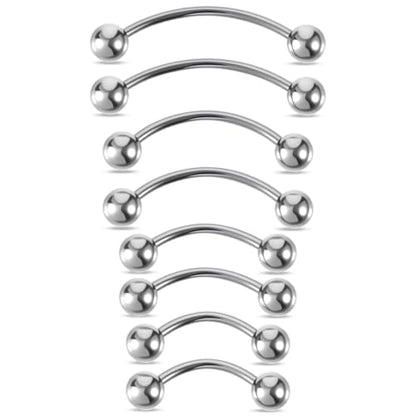 Yolev 8 Pcs 20G Curved Barbell Piercing Jewelry Stainless Steel Eyebrow Jewelry 4 Sizes Vertical Labret Lip Jewelry Eyebrow Piercing Belly Button Ring Eyebrow Ring For Women (6mm 8mm 10mm 12mm)