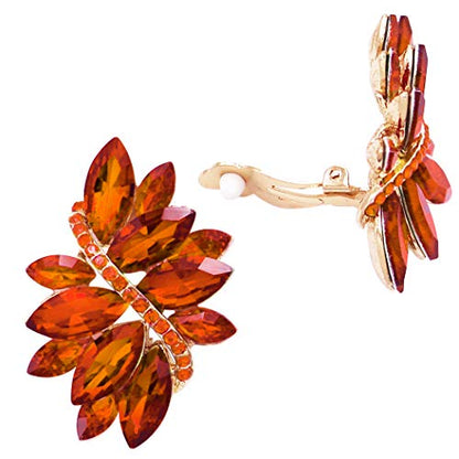 Rosemarie Collections Women's Dazzling Crystal Marquis Leaf Cluster Statement Clip On Earrings, 1.87" - style: Orange Crystal Gold Tone