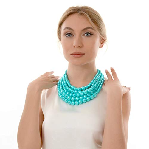 JNF Large Faux Pearl Necklaces for Women Multi strand Pearl Necklace Bracelet and Earrings Set 1920s Costume Pearls Necklace Jewelry Accessories - color: Light blue