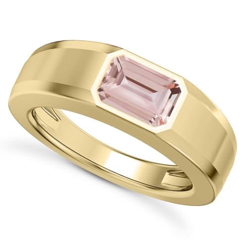 1CT - 3CT Gemstone Signet Pinky Ring - Emerald Cut Gem Pinky Ring White Yellow Rose 10K 14K 18K Gold Sterling Silver Mens Gem Signet Rings for Anniversary Fathers Day - style: Morganite