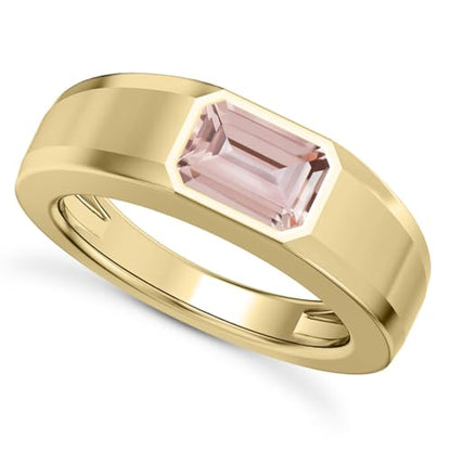 1CT - 3CT Gemstone Signet Pinky Ring - Emerald Cut Gem Pinky Ring White Yellow Rose 10K 14K 18K Gold Sterling Silver Mens Gem Signet Rings for Anniversary Fathers Day - style: Morganite